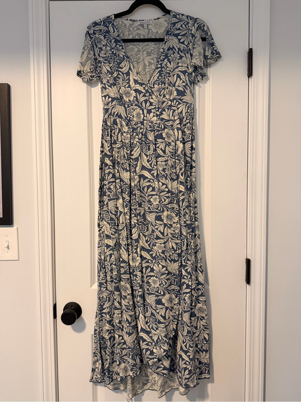 Patrons of Peace Blue Cream Floral Boho Maxi Dress S